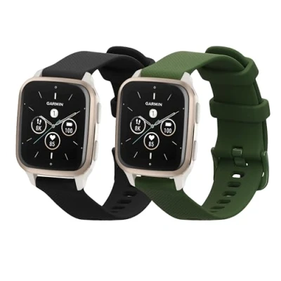 Afbeelding van kwmobile 2x horlogebandjes geschikt voor Garmin Venu Sq 2 Music / bandje Smartwatch bandjes van TPU Activity tracker horloge band in zwart donkergroen