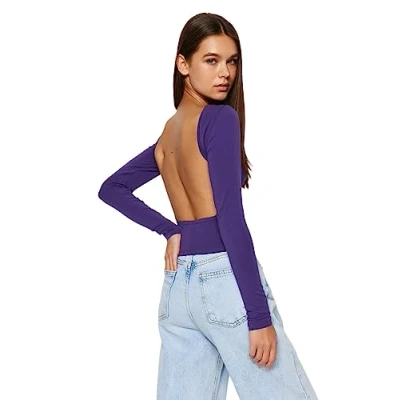 Afbeelding van Trendyol Claret Red Getailleerd/Body Sit Stropdas Detail Enkel Mouw Crop Elastisch Gebreide Blouse Twoaw23Bz00094