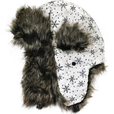 Afbeelding van Bontmuts lapeer pilotenmuts met oorflappen wintermuts wit sneeuwvlok motief maat one size