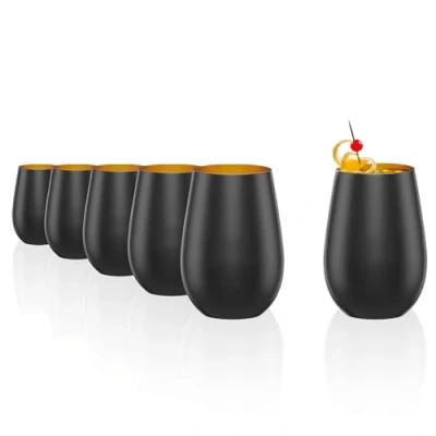 Afbeelding van Stölzle Lausitz glazen 465 ml, drinkglazen, set van 6, cocktailglazen, vaatwasmachinebestendig met hoge schokbestendigheid, universele als waterglazen, sapglazen, whiskyglazen, zwart goud