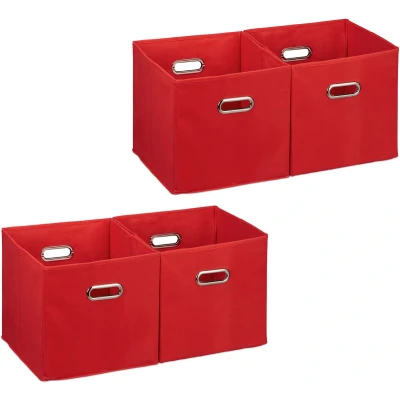 Afbeelding van Relaxdays 4x opbergbox stof opvouwbaar opbergmand 30 cm kast organizer rood