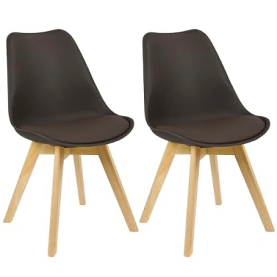 Afbeelding van WOLTU 2 eetkamerstoelen keuken /woonkamerstoelen, design van kunstleer en massief hout, bruin BH29br