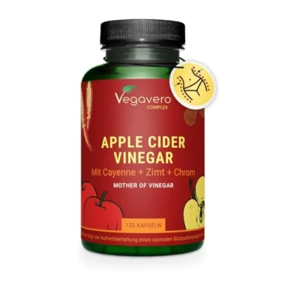 Afbeelding van Vegavero Appelciderazijncapsules 1500 mg Azijncomplex + cayennepeper gember Bloedsuiker* &amp; metabolisme Appelciderazijn Laboratorium getest veganistisch