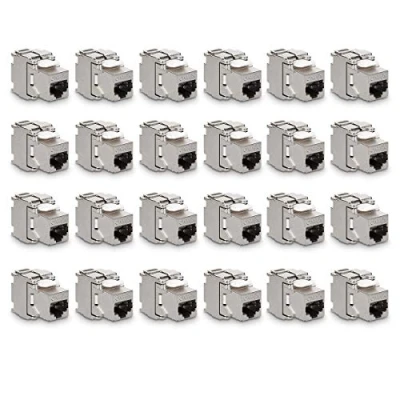 Afbeelding van kwmobile set van 24 keystone adapters voor CAT6A kabels Geschikt RJ45 poort Met afgeschermde metalen behuizing Overdrachtssnelheid 10 Gb/s