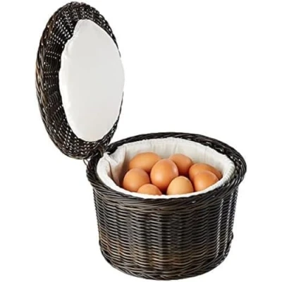 Afbeelding van APS Eiermand &quot;PROFI LINE&quot; zwart/bruine eiermand, met roestvrijstalen draad in de rand, voor ca. 20 eieren, houdt inhoud lang warm door stoffen voering, Ø 26cm, hoogte 17cm