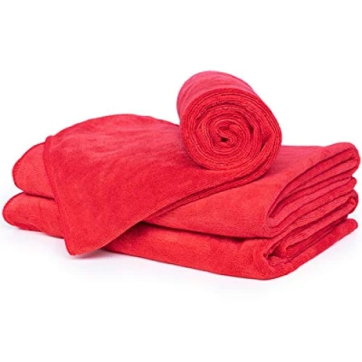 Afbeelding van Cosey Set van 3, pluizig microvezel handdoek Maat S, 40x60cm, rood