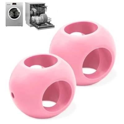 Afbeelding van Magneetballen, antikalk, 2 stuks, vaatwasmachinebestendig en wasmachine/wasmachine, wasballen, beschermt tegen kalk, wasmiddel, wasgoed servies, kleur: roze