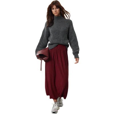 Afbeelding van Trendyol Zwarte Geplooide, Elastische Maxi Gebreide Rok Met Hoge Taille Twoaw25Et00041
