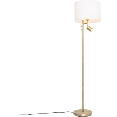 Afbeelding van QAZQA Modern Vloerlamp brons met kap wit en leeslamp Jelena Woonkamer Slaapkamer Keuken Staal Rond E27 Geschikt voor LED Max. 1 x 40 Watt