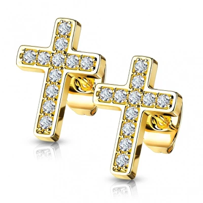 Afbeelding van Oorbellen gemmed kruis gold plated