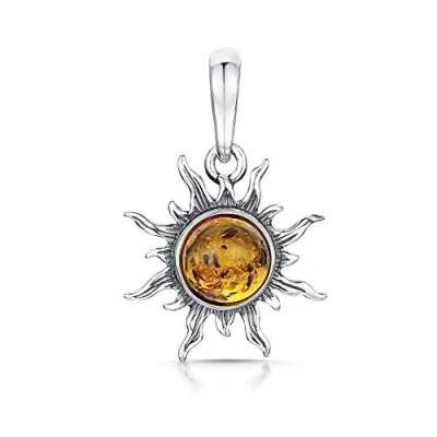 Afbeelding van Amberta Sieraden Echt 925 Sterling Zilver Hanger voor Vrouwen Zilveren met Amber Zon Vorm Symbool Honing Barnsteen