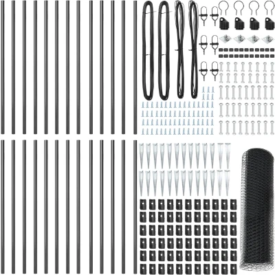 Afbeelding van vidaXL Hexagon Fence Grijs 0,5x50 m Staal, Posts met Spike 13 stuks Ø32 mm 80 cm Gegalvaniseerd Staal