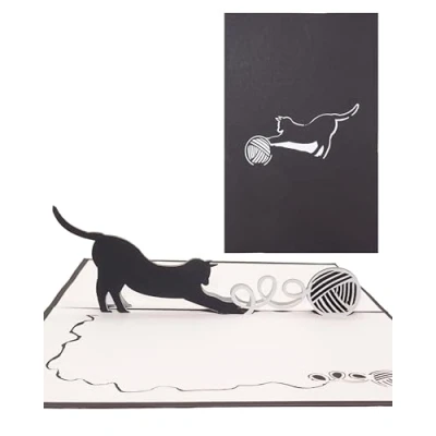 Afbeelding van Pop up kaart spelende kat kattenkaarten in 3D als verjaardagskaart, cadeau &amp; uitnodigingskaarten voor verjaardag en kinderverjaardag idee, decoratieve model geschenkverpakking