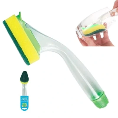 Afbeelding van HOVUK® Zeepdoseer Afwassen Scrubber met Opbergtank, Borstel, Gerechten Schoonmaken Keuken Gadget (Sponsschrobber (Lange Handvat))