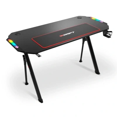 Afbeelding van DRIFT Gaming DRDZ175RGB Tafel met Carbon Fibre Tafelblad, Drank en Headsethouder, Geluidsreactieve RGB Zijkanten, Mousepad 80 x 30 cm, Zwart, 130 60 75 cm
