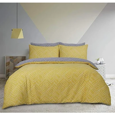 Afbeelding van Sleepdown Vierkante Dot Geo Oker Omkeerbaar Zacht Dekbedovertrek Quilt En Beddengoed Set met Kussenslopen Super King (220cm x 260cm)