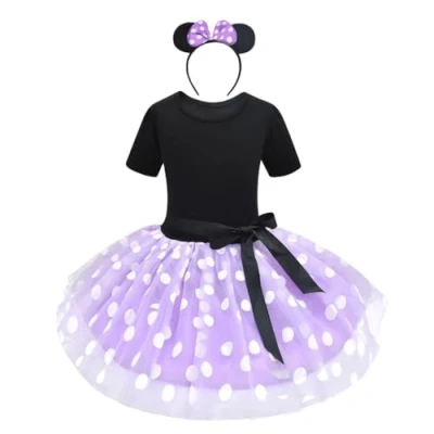 Afbeelding van Lito Angels Minnie Kostuum met Haar Hoepel voor Kleuter Meisjes, Halloween Verjaardagsfeest Stippen Tutu Rok Paars, Maat 110 Leeftijd 4 5 Jaar Markering 120