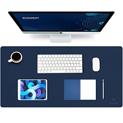 Afbeelding van bureauonderlegger, , 80 x 40 cm, PU lederen laptop onderlegger, waterdicht, voor kantoor of thuisgebruik, dubbelzijdig, Donkerblauw 40cm 80cm