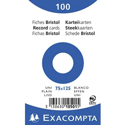 Afbeelding van Exacompta Bristol Vierkante Record Kaarten Effen 75 x 125 mm Kleur: wit