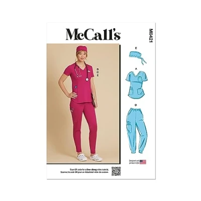 Afbeelding van MCCALLS M8421H5 Misses&#039; Knit Scrub Tops, Broek, Jogger en Cap H5 (6 8 10 12 14)