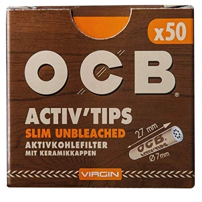 Afbeelding van OCB 18666 ActivTips Slim Unbleached 7 mm Virgin actieve koolfilter met keramische doppen, papier, 5 x 50 stuks) 250 stuks (1 stuk)