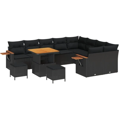 Afbeelding van vidaXL 12 delige Tuinsalon Set met Kussens Zwart Poly Rattan Acacia