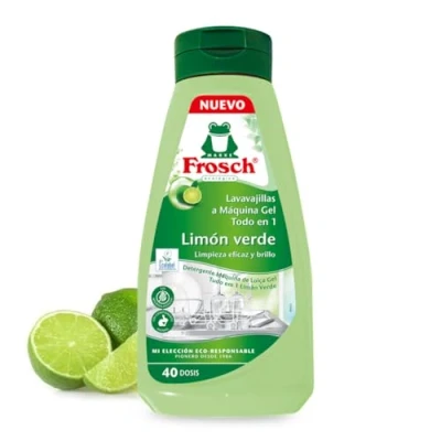 Afbeelding van Frosch Gel voor de machine, alles in 1 met groene citroen, reiniging en glans, zonder microplastic dierlijke bestanddelen, 40 blikjes 650 ml