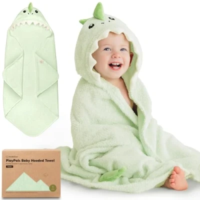 Afbeelding van KeaBabies Biologische capuchonhanddoek voor baby&#039;s, meisjes, jongens, zacht, absorberend, 100% katoen, babyhanddoek met capuchon pasgeborenen, grote babybadhanddoek (Draco)