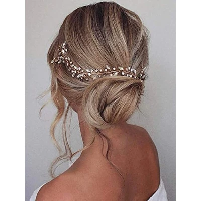 Afbeelding van Cubahop Haaraccessoire voor bruid, bruiloft, kristal, hoofdband, strass, haaraccessoires vrouwen en meisjes (roségoud)