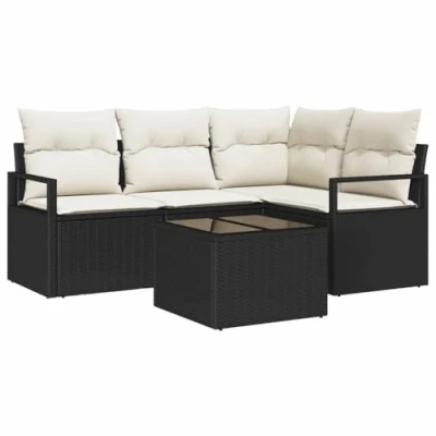 Afbeelding van vidaXL 4 delige Tuin Sofa Set met Kussens Bruin Poly Rattan