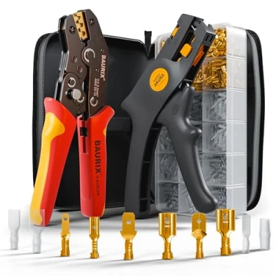 Afbeelding van BAURIX® krimptang incl. 300 stuks adereindhulzenset en draadstripper, voor 0,50 2,50 mm² stekkers,