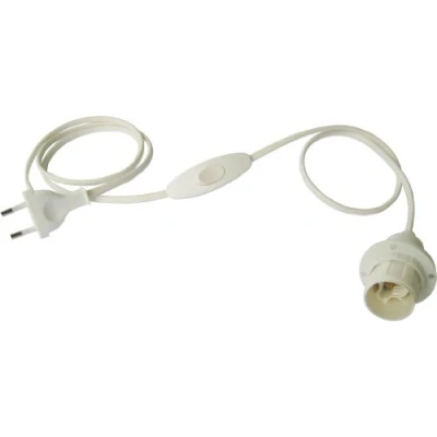 Afbeelding van Electraline 70523 Dubbele bedrading en lampfitting E27, schakelaar stekker, wit, Bianco