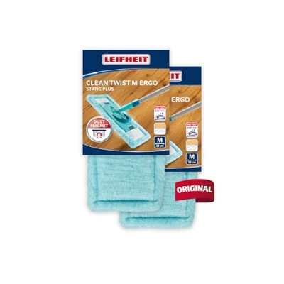 Afbeelding van Leifheit Set van 2 wisserovertrekken Clean Twist M Ergo static plus, voor alle vloertypes, trekt stof en haren aan als een magneet, stofwisser droge vloerreiniging tussendoor