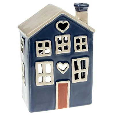 Afbeelding van Village Pottery Marineblauw Huis Hart Theelichthouder