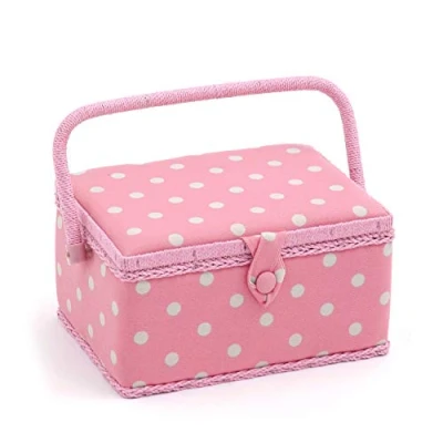 Afbeelding van Hobby Gift Exclusieve Medium Naaien Craft Opbergdoos, Hout, Polka Dot Flamingo, 18,5 x 25,5 14,5 cm