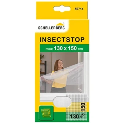 Afbeelding van Schellenberg 50714 nylon horrengaas, muggen en insectengaas inclusief bevestigingstape, bevestiging zonder te boren, 130 x 150 cm, wit