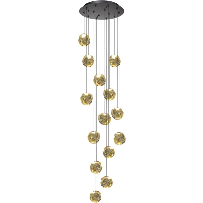 Afbeelding van Highlight HanglampMelina zwart met amber glas 14 lichts H5188.01