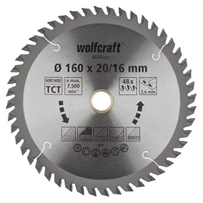 Afbeelding van Wolfcraft Cirkelzaagblad voor Hout 160mm Fijn zaagwerk 20/16mm Asgat 48 tanden 2,6 zaagdikte