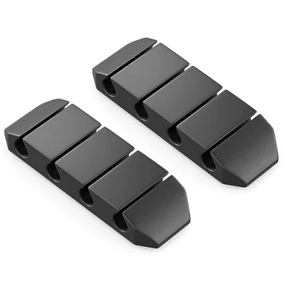Afbeelding van deleyCON 2 Stuks Kabelhouders Zelfklevende Kabelgeleider Kabelbevestigingsorganizer Kabelclips Kabelbevestiging Kabelmanagement Kabelklemmen Voor 4 Kabels Kantoor Bureau Auto Hobbyruimte Zwart