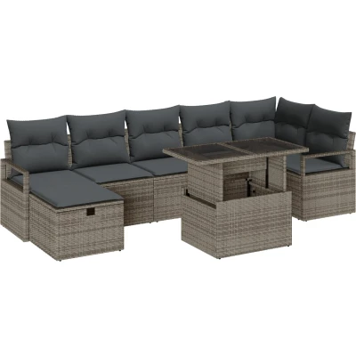 Afbeelding van vidaXL 8 Persoons Tuin Sofa Set met Kussens Grijs Poly Rattan, 2 Rattan