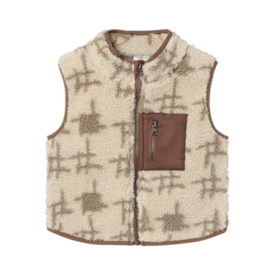 Afbeelding van NAME IT MINI gilet NMMNAK met all over print beige/bruin