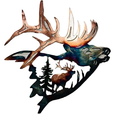 Afbeelding van Alnicov Dierlijke vorm metalen muurkunst, eland schouder omhoog muurkunst decor voor woonkamer, slaapkamer, badkamer binnen buiten