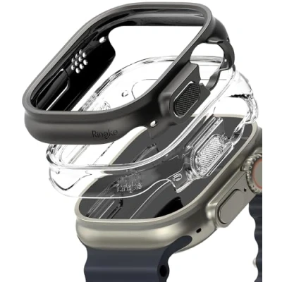 Afbeelding van Ringke Slim (2 Stuks) Compatibel met Apple Watch Ultra 2/1 Case, Lichtgewicht PC Protective Hoesje Clear &amp; Titanium Black