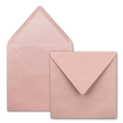 Afbeelding van FarbenFroh Vierkante enveloppen in oudroze (roze) 15,5 x cm, zonder venster, met natte plakrand, 110 g/m², voor uitnodigingskaarten bruiloft, verjaardag en meer, 100 stuks