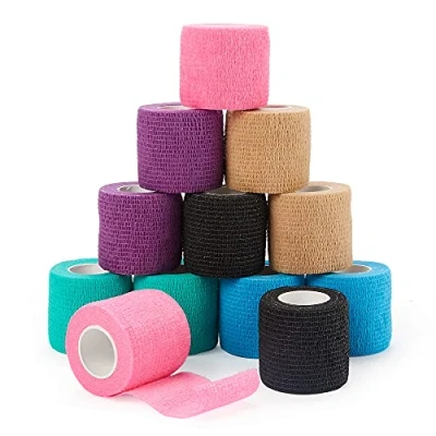 Afbeelding van 12 Rolls Cohesive Bandages Wrap 5cm x 4.5m, Self Elastic Adhesive Bandage Tape for Wrist and Ankle &amp; Sports Protection, As Vet Animal Medical Wrapping