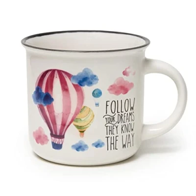 Afbeelding van Legami Cup Puccino, mok van porselein, New Bone China, thema Air Ballon, Take a Break Collection, inhoud 350 ml, vaatwasmachinebestendig, magnetronbestendig