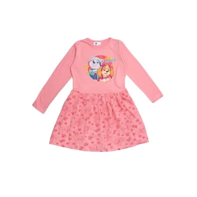 Afbeelding van Paw Patrol Jurk Lange Mouw Mesh Roze Skye en Everest Maat 98/104