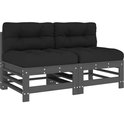 Afbeelding van Houten Loungeset Met Kussens Massief (Grenenhout of Douglas hout) 1 / Grijs grenenhout 2x midden
