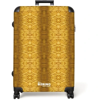 Afbeelding van NoBoringSuitcases.com® Koffer groot Reiskoffer lichtgewicht Gele slangenhuid met symmetrische schubstructuur Rolkoffer 4 wielen Grote trolley XL 98 liter bagage