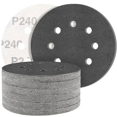 Afbeelding van STEBRUAM Schuurpapier, 50 stuks, siliciumcarbide, 125 mm, klittenband, korrelgrootte 240, professioneel 125, rond, 8 gaten, nat en droog schuurschijf, ideaal voor metalen auto&#039;s